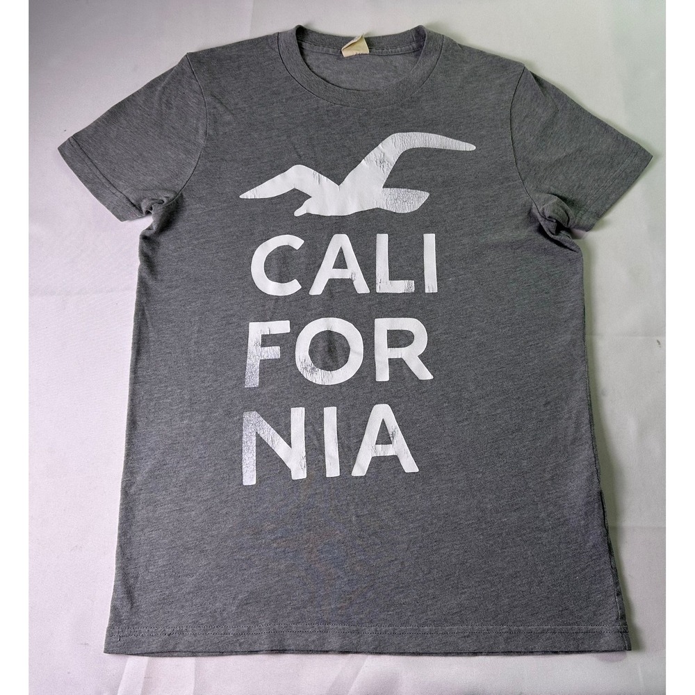 Hollister California T-Shirt Small S Gray Short Sleeve Graphic Tee Seagull Logo